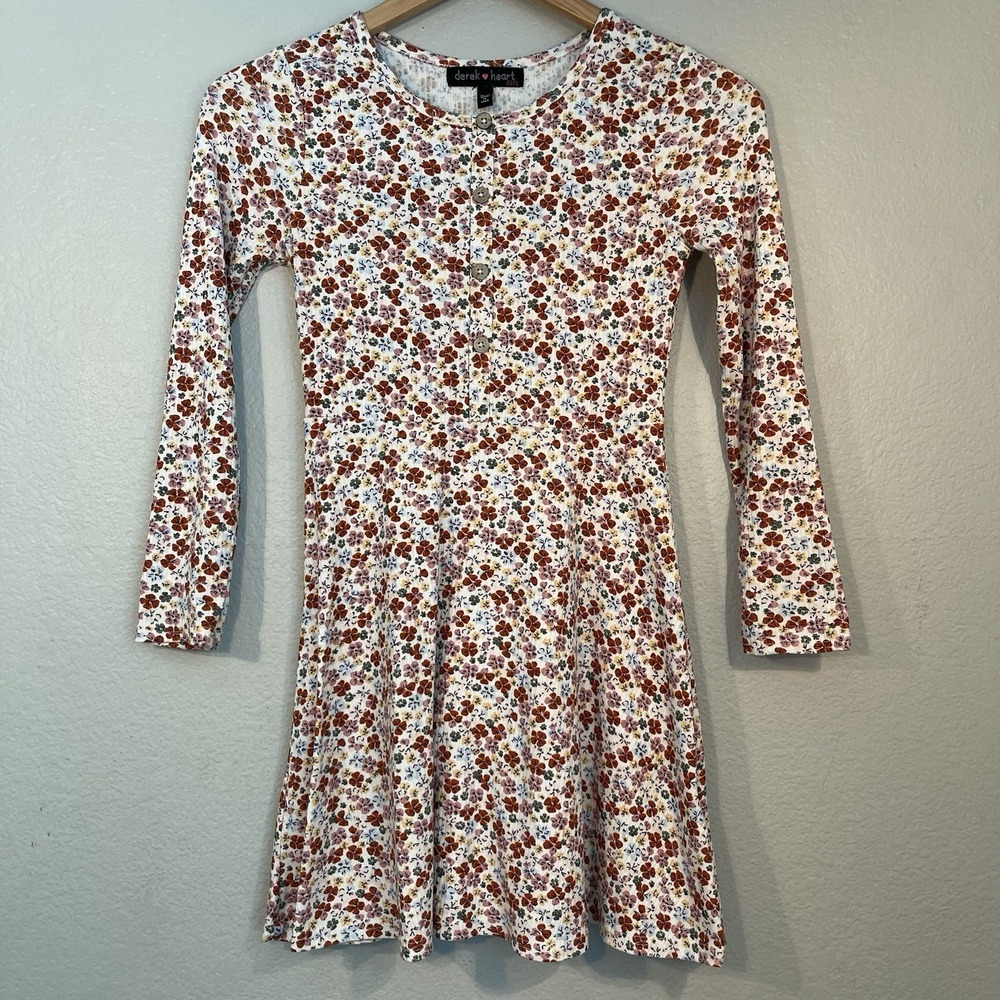 Derek Heart Girls 10/12 Floral Long Sleeve Dress Soft Stretchy Flowy Girly Cute